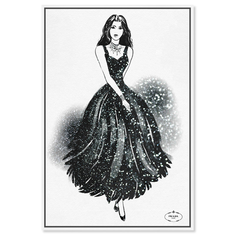 Fashion and Glam Runway Flow II - peinture sur toile, H 30 po x l 20 po, Cadre blanc