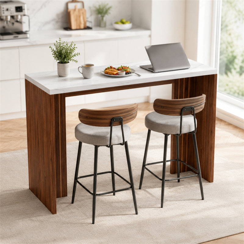 Table de bar de 140 cm de hauteur, console moderne de 92,5 cm de hauteur, structure en bois stable, imperméable et résistante aux égratignures, idéale pour la salle à manger, le bar à domicile ou le bureau.