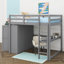 Lit mezzanine double en bois avec tablettes et tiroirs de bureau intégrés-746803882