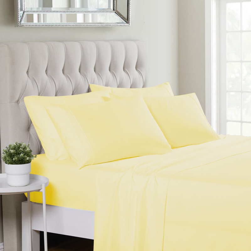 Luxurious Soft Microfiber Sheet Set with Bonus Pillowcases, Split King Sheet Set with 4 Pillowcases, Pale Yellow