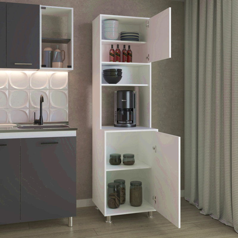 Kitchen Pantry With Open Storage And 2 Doors,  White