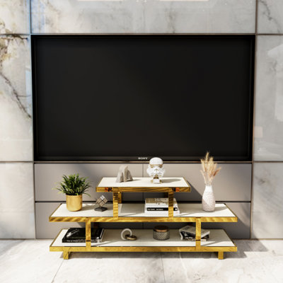 60" Glass TV Stand With Mirrored Base, 3-Tier