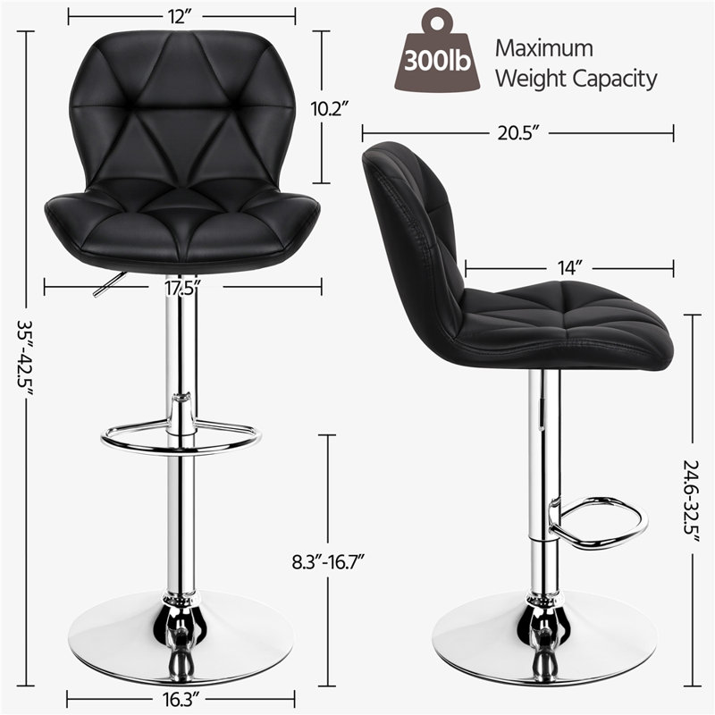 Tabourets de bar pivotants réglables modernes en cuir synthétique avec dossier, Noir, noir, noir, noir
