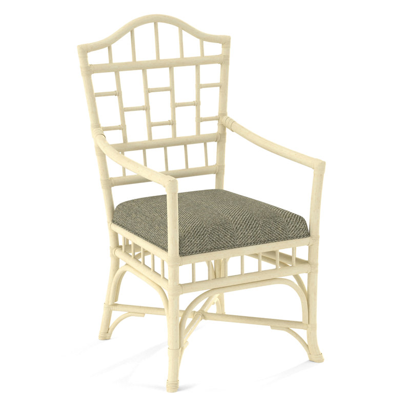 Chippendale Upholstered Arm Chair, Bisque, Light Blue Performance Fabric; 0851-55