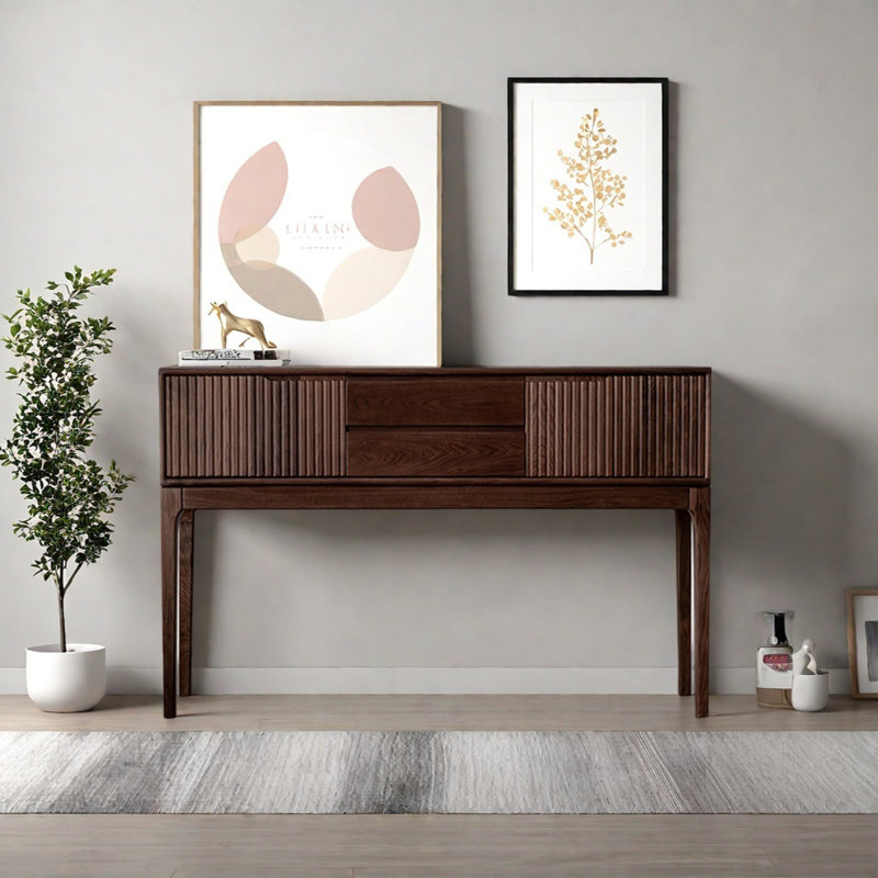 Retro Console Table With 2 Drawers, 2 Cabinets, 35.43" H x 47.24" W x 13.78" D