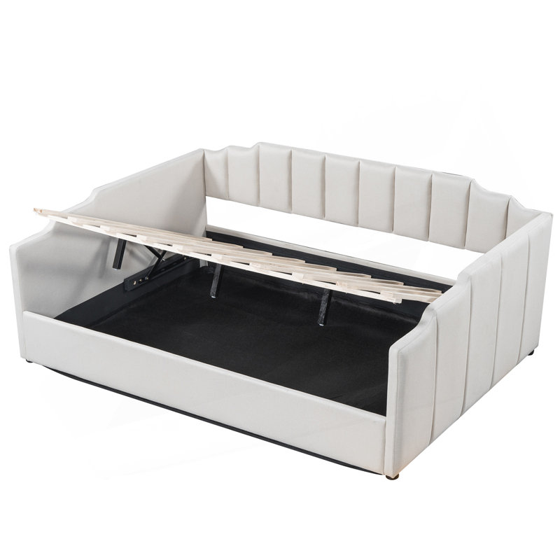 Lit de jour rembourré avec rangement inférieur, Complet/Double, Blanc