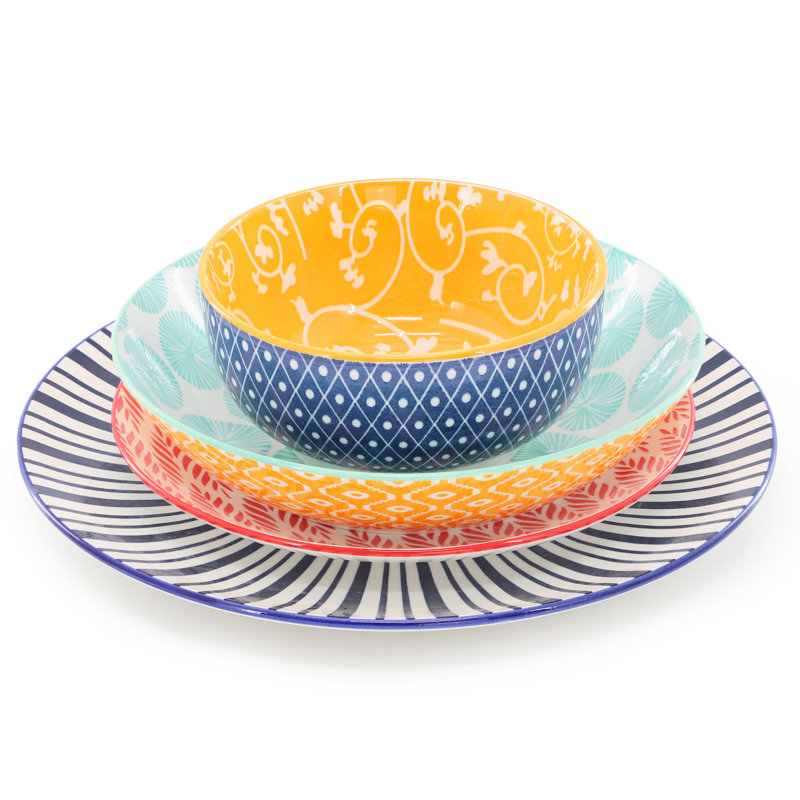  Essence 16 Piece Assorted Porcelain Double Bowl Dinnerware Set