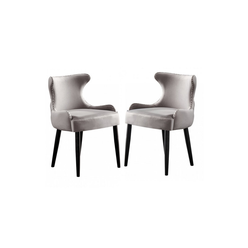 Ricky Modern Velvet Dining Chairs - Ergonomic Upholstered Curved Back with Solid Wooden Legs - Side Chair for Office Kitchen Living Room Dining Room