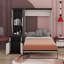 Lit escamotable double avec bureau, tablettes et armoires de rangement