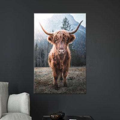 Printed Canvas: Highland Cow Glass Wall Art, Farmhouse Loft Decor,1P WhiteFramedCanvas