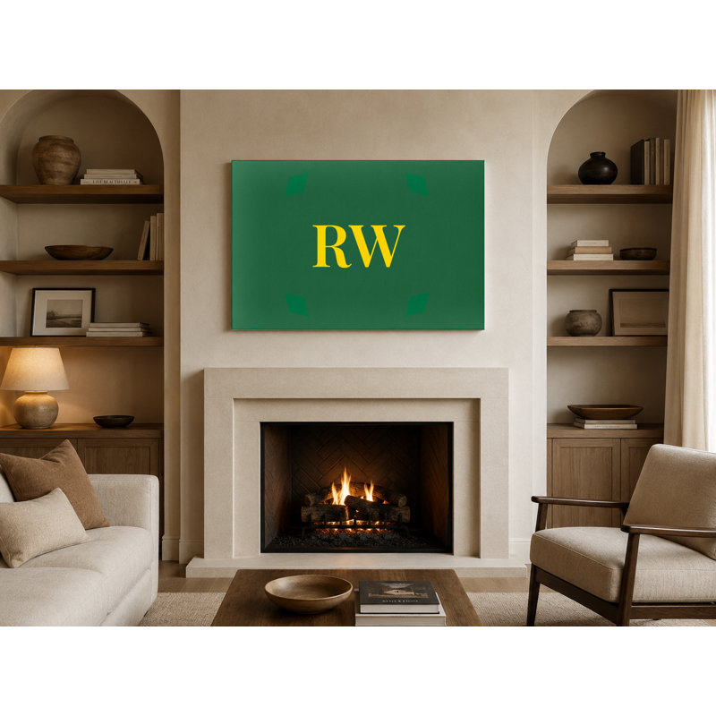 Monogramme de diamant de luxe du drapeau du monde rwandais - vert bleu jaune - art mural sur toile, H 11 po x l 14 po