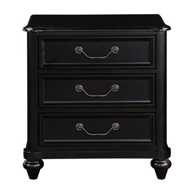 Table de chevet de style traditionnel gris anthracite à 3 tiroirs et pieds de support