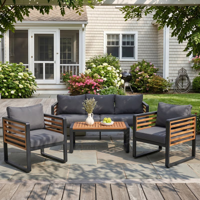 Ensemble de canapé d'extérieur pour 5 personnes avec table basse et coussins lavables épais pour 5 personnes
