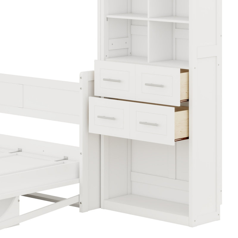 Lit escamotable avec placard intégré, tiroirs de rangement et tablettes, parfait pour les petites chambres