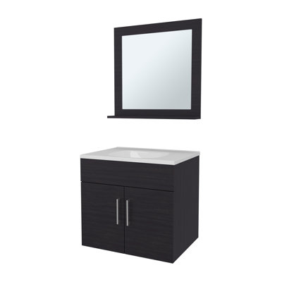  Ensemble de meuble-lavabo flottant 2 portes avec lavabo et miroir