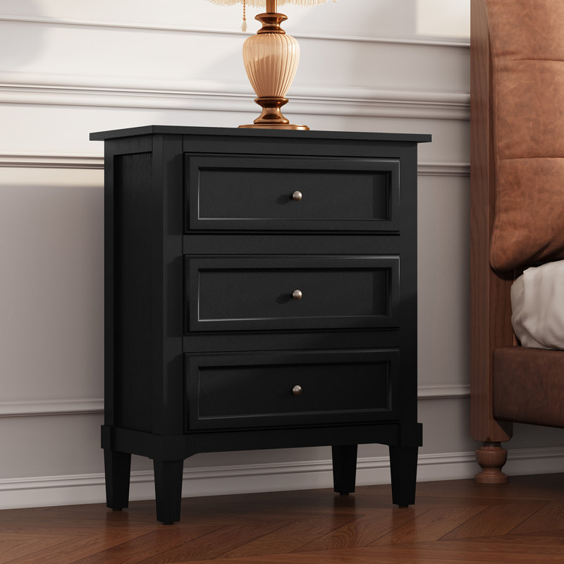 Nightstand With Three Drawers, Fully Assembled, Black 