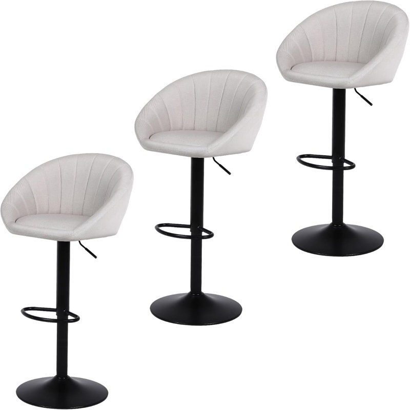 Swivel Upholstered Adjustable Height Bar Stool, Off-White/Linen