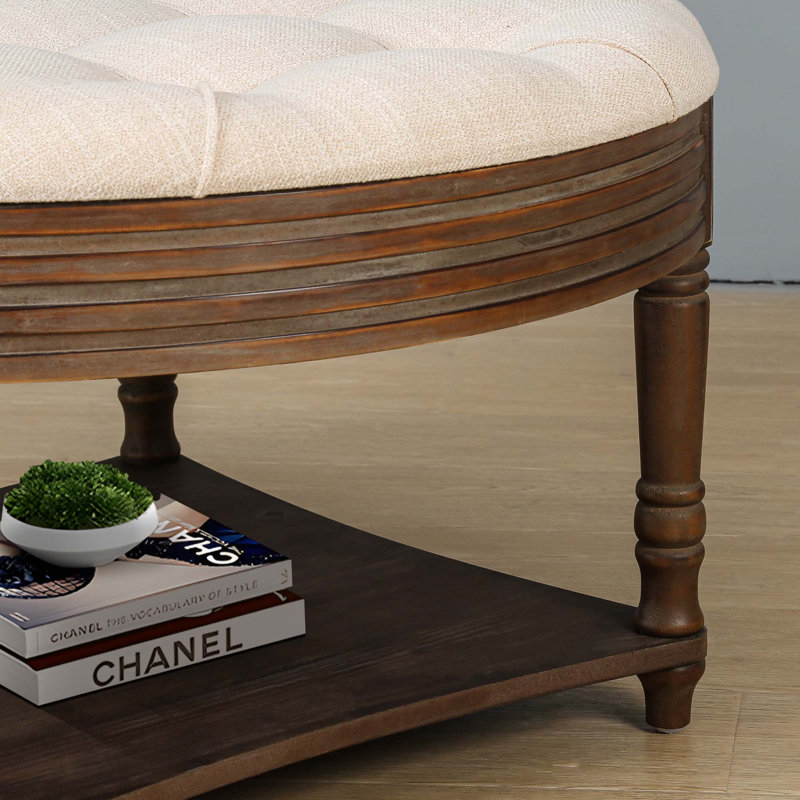 Large Round Waterproof Ottoman Coffee Table, Beige