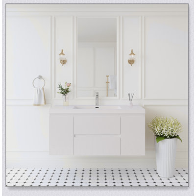 Floating Bathroom Vanity with Sink, Modern Wall-Mounted Bathroom Storage Vanity Cabinet with Resin Top Basin and Soft Close Drawers, 24V11-48NO