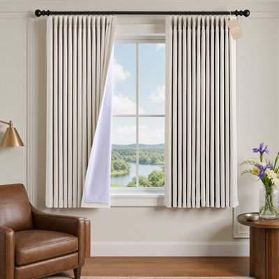 Memory Trained Pinch Pleated Thick Linen Curtains, Short Blackout Curtains for Kitchen Window with Rings, Boho Farmhouse Ivory Bedroom Curtains, 2 Panel, 40x63