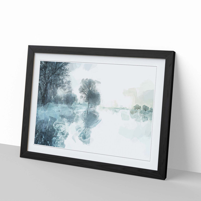 Trees Reflecting in a Lake at Winter in Abstract - Picture Frame Graphic Art Print, Black, 60cm H x 91cm W x 2cm D