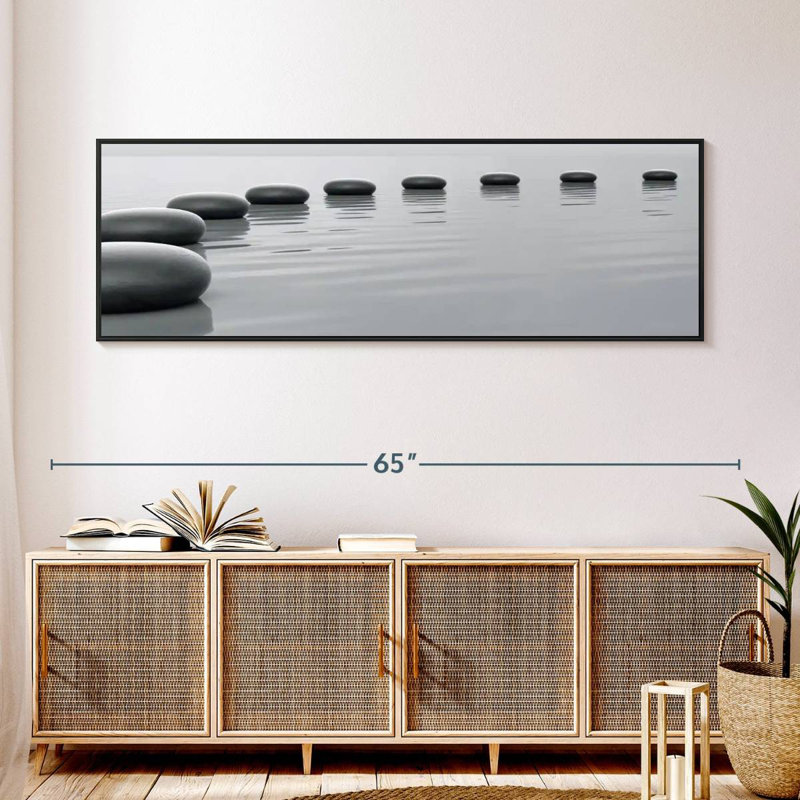 Pierres minimalistes, 57 po x 19 po, Cadre flottant noir