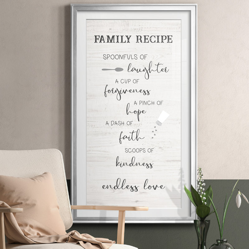 Family Kitchen Recipe - Art textuel avec cadre photo, Argent, H 10,5 po x l 18,5 po x P 1,5 po