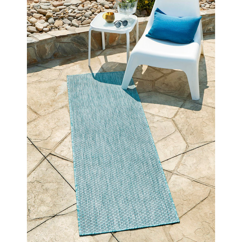 Tapis intérieur / extérieur Avaughn, Tapis de couloir 2 pi x 6 pi 1 po, Turquoise 