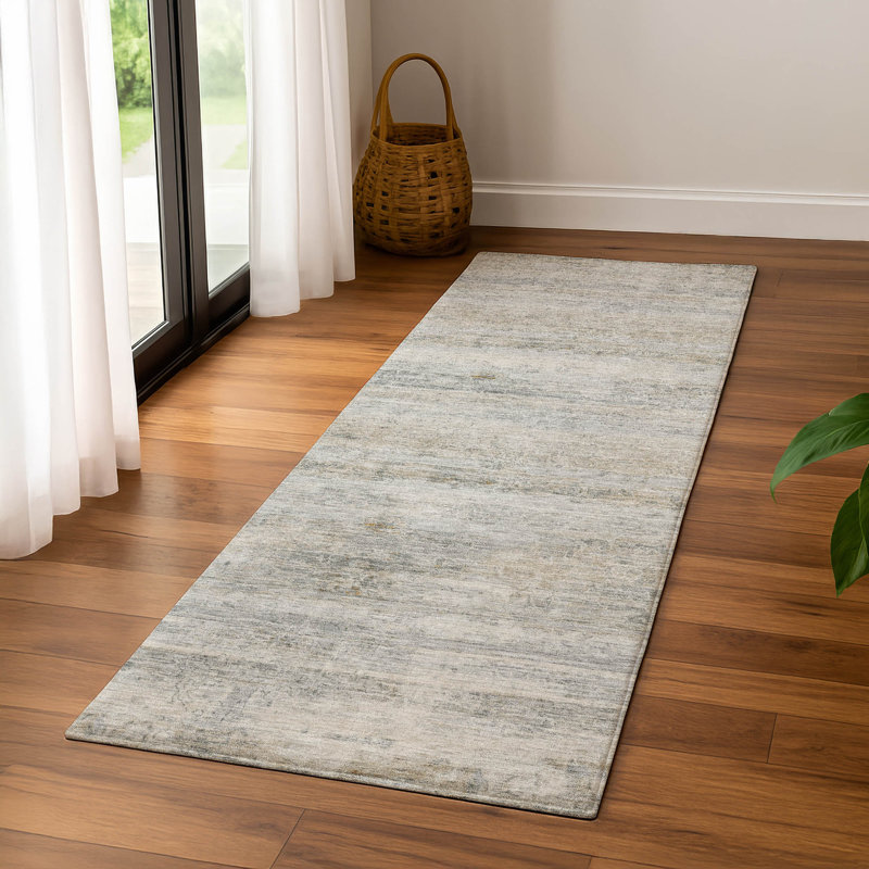 Premium Machine Washable Mayfield AMF2154 Striped Rug, Runner 2'3" x 7'6", Granite