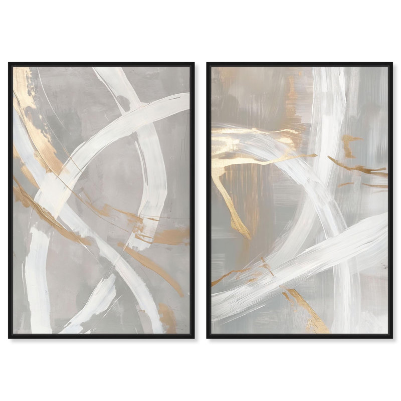 Silvered Spirals Set Canvas Set of 2 Neutral Art by , Cadre flottant noir, H 15 po x l 10 po