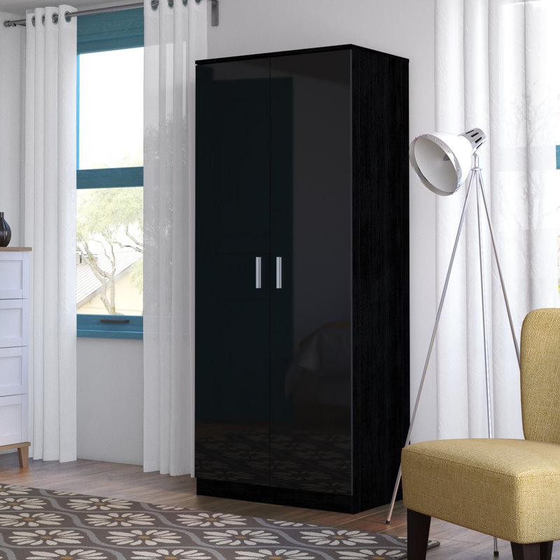 Brylene 2 Door Wardrobe, Black Oak/Black High Gloss