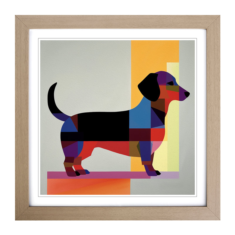 Dachsund Suprematism No.2 - Framed Print, Oak