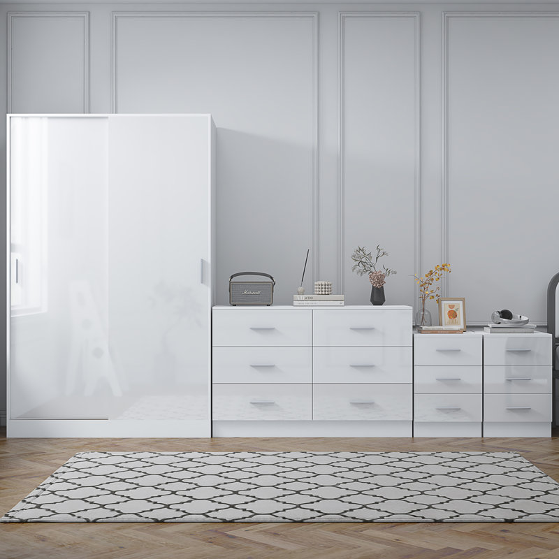 Eva Piece Bedroom Set, White Gloss / Matt White