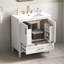 Meuble-lavabo cannelé élégant 30 po avec lavabo en céramique, boîte simple, pieds en bois massif, portes et tiroir à fermeture en douceur, tablette de porte, blanc-435252805