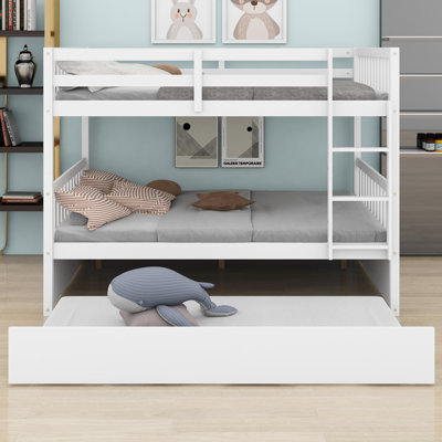 Lit superposé en bois d'hévéa avec lit gigogne, échelle, garde-corps, convertible en 2 lits