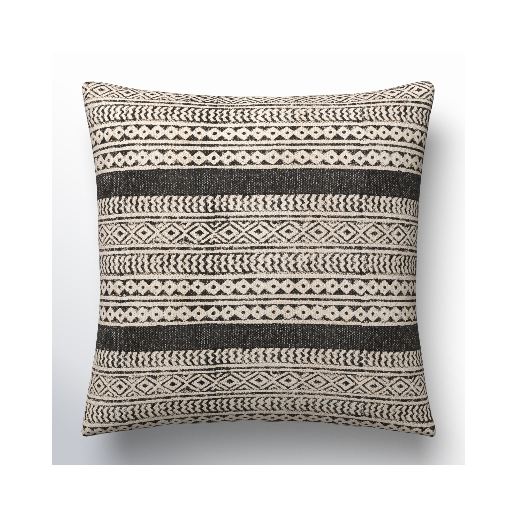 Zetta Geometric Cotton Throw Pillow, Polyester/Polyfill, 20" x 20", Beige/Black