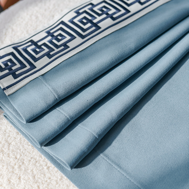 Allison Cotton Blend Room Darkening Curtain Pair (Set of 2), 50" W x 84" L, Blue Fabric/Navy Trim