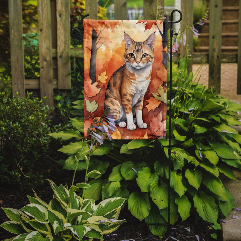 Chat en feuilles d'automne drapeau de jardin, Oregon Rex