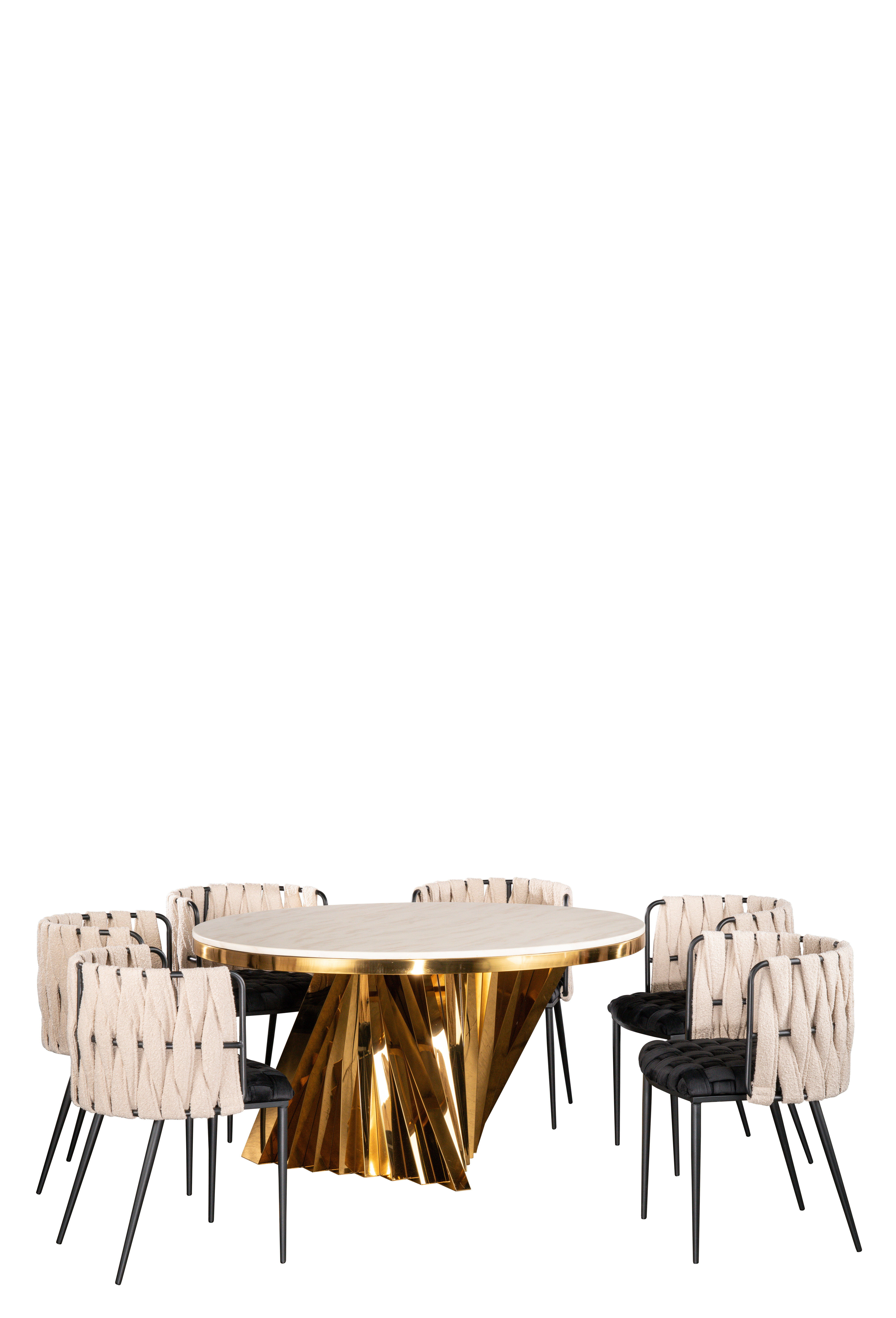 Everly Quinn Harvin Round Marble Dining Table Set with 6 Velvet Boucle ...