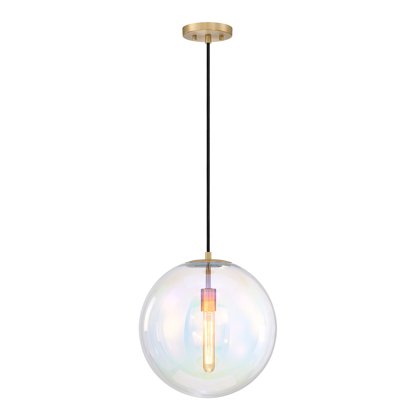 Ricura Single Light Glass Pendant, Brushed Gold, Orange, 14.75" x 14" x 14"