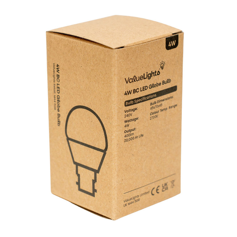 Alvardo 4W B22 LED Globe Light Bulb, 3000K