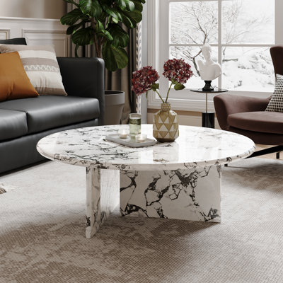 Table basse ovale en marbre véritable 35,4 po Modern