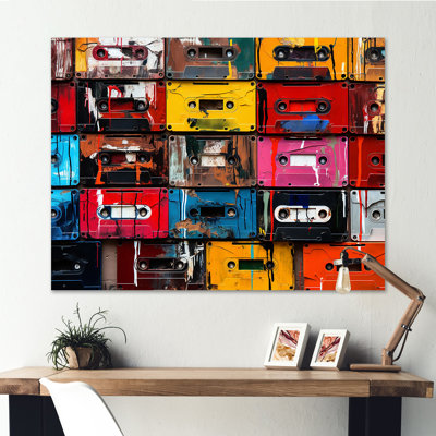 Art pop coloré avec bandes mélodiques IV - cassettes sur toile