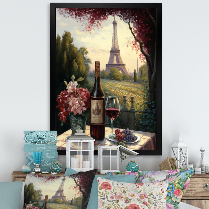 «Savouring Red Wine» par la Tour Eiffel Paris I, reproduction sur toile, H 44 po x l 34 po x P 1,5 po