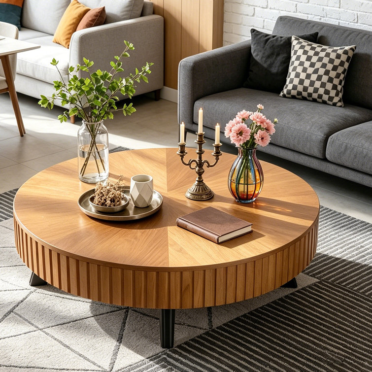 Table basse ronde rétro, 39.37"W, Natural