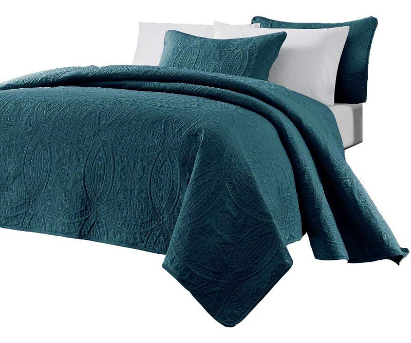 Teal Queen Reversible Microfiber Bedspread Set