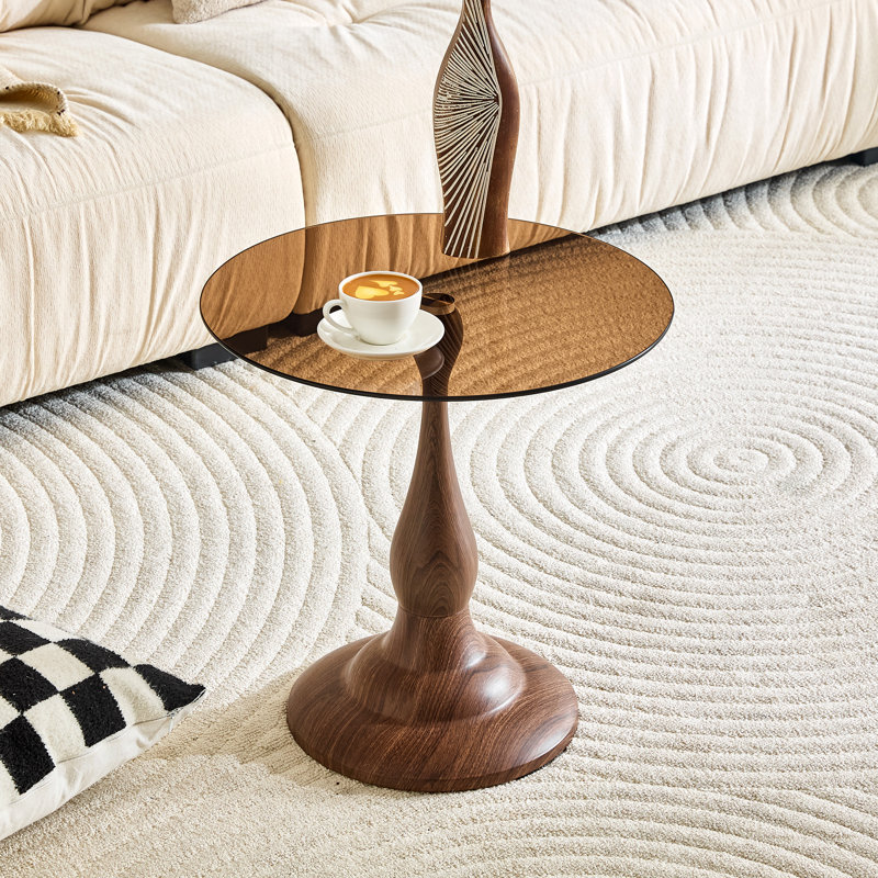 Tables de bout compactes, verre trempé, métal, grain de bois, décor moderne pour la maison