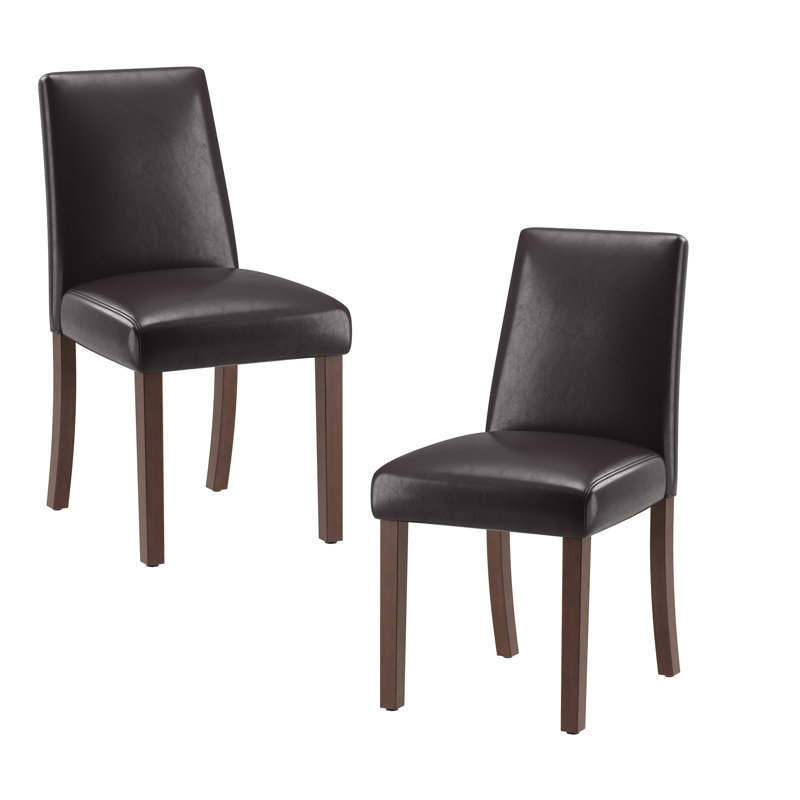 Chaise de salle à manger rembourrée en tissu à haut dossier de 17,3 po de large avec pieds en bois massif, Brun foncé 