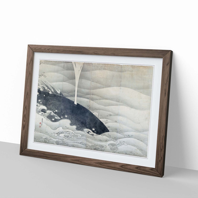Whale Screen by Ito Jakuchu - Picture Frame Painting Print, 27cm H x 36cm W x 2cm D, Walnut Framed