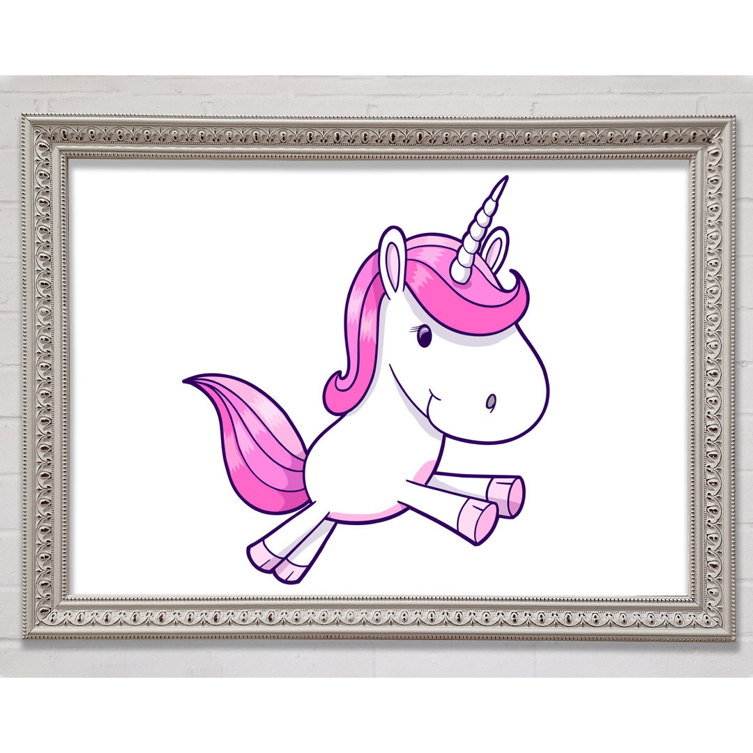 Gerahmtes Leinwandbild Leaping Unicorn Pink